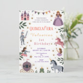 Princess Unicorn Castle 1st Birthday Einladung (Stehend Vorderseite)