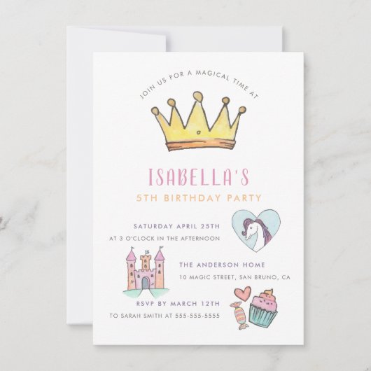 Princess Unicorn & Castle Einladung (Vorderseite)