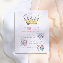 Princess Unicorn & Castle Einladungspostkarte