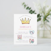 Princess Unicorn & Castle Einladungspostkarte (Stehend Vorderseite)