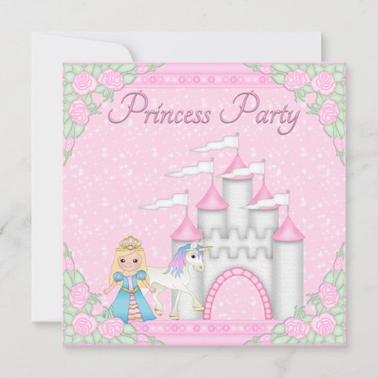 Princess, Unicorn & Castle Pink Princess Party Einladung (Vorderseite)