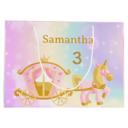 Princess Unicorn Gift Bag, Samantha 3rd Birthday Große Geschenktüte (Rückseite)
