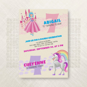 Princess Unicorn Joint Double Birthday Einladung