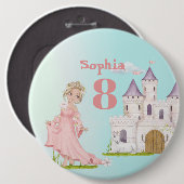 Princess Unicorn Pink Blue Castle Niedliche Geburt Button (Vorne & Hinten)