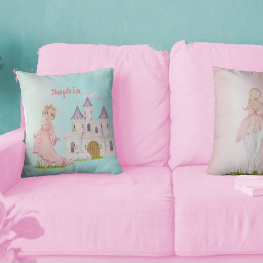 Princess Unicorn Pink Blue Castle Throw Kissen