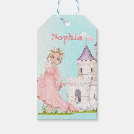 Princess Unicorn Pink Blue Niedlich Geschenkanhänger (Vorderseite)