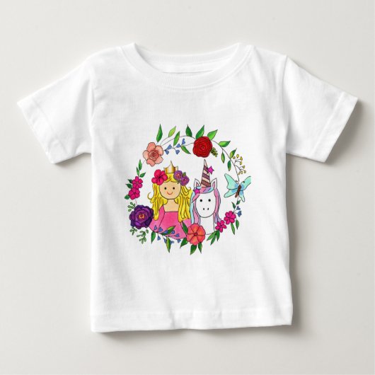Princess & Unicorn Wreath Baby Top & T - Shirt (Vorderseite)