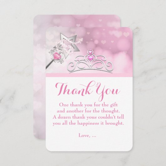 Princess Wand & Crown Geburtstag Dankeschön Karte (Vorne/Hinten)