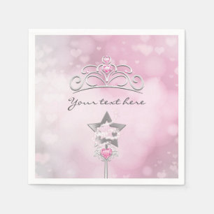 Princess Wand & Crown Silver Pink Party Napkins Serviette