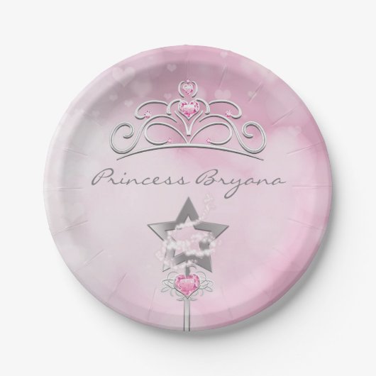 Princess Wand & Crown Silver Pink Party Teller (Vorderseite)