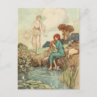 Princess Washing Hair in River Vintage Fairy Tale Postkarte