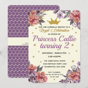 Princess Watercolor Floral & Gold Glitzer Elegante Einladung