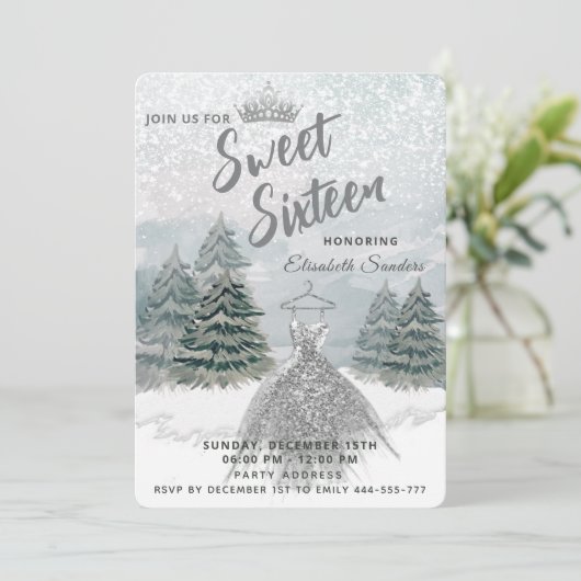 Princess Watercolor Winterwunderland Süß 16 Einladung (Stehend Vorderseite)