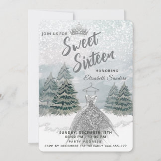 Princess Watercolor Winterwunderland Süß 16 Einladung