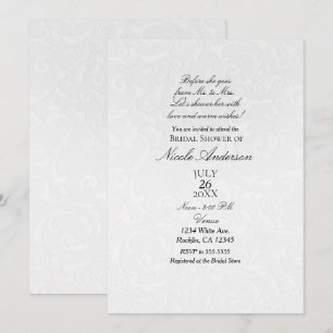 Princess White Damask Storybook Brautparty Einladung
