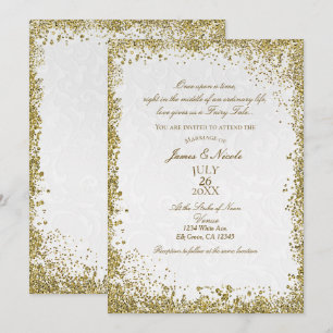 Princess White Damask Storybook Elegante Hochzeit Einladung