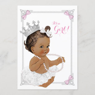 Princess White Tutu Pink Pearl Ethnic Baby Dusche Einladung
