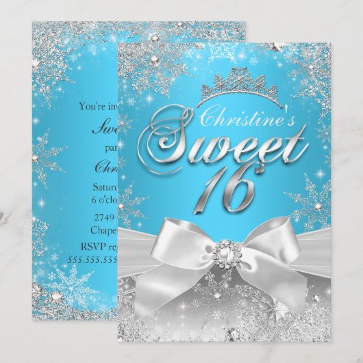 Princess Winter Wonderland Blue Sweet 16 Einladung (Vorne/Hinten)