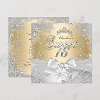 Princess Winter Wonderland Gold Sweet 16 Party Einladung