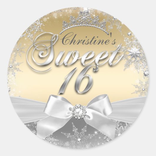 Princess Winter Wonderland Gold Sweet 16 Sticker (Vorderseite)