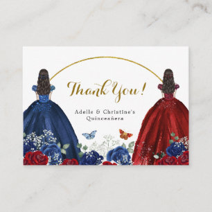 Princesses Quinceañera, Twin Navy Blue Rote Rose Begleitkarte