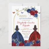 Princesses Quinceañera, Twin Navy Blue Rote Rose Einladung (Vorderseite)