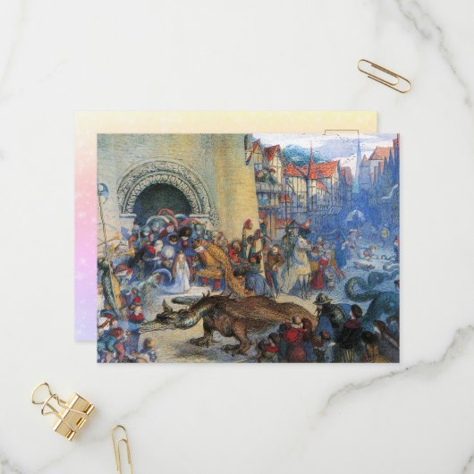 Princess's Birthday Dragon Einladungspostkarte (Vorderseite/Rückseite Beispiel)