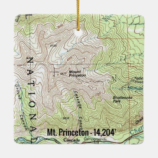 Princeton Fourteener Topo Karte Keramikornament (Rückseite)