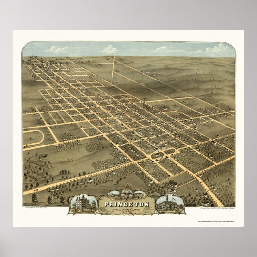 Princeton, IL Panorama Karte - 1870 Poster (Vorne)