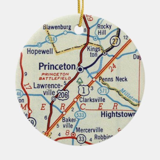 Princeton NJ Retro Map Keramik Ornament (Vorne)
