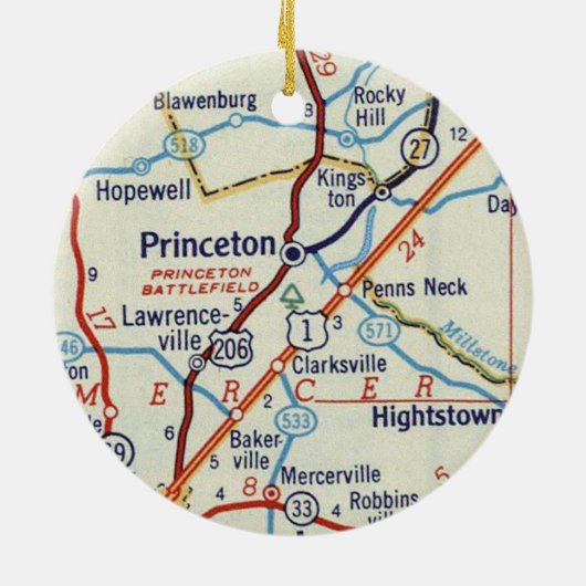 Princeton NJ Retro Map Keramik Ornament (Hinten)