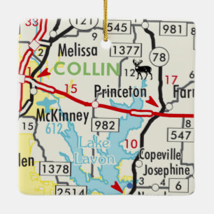 Princeton TX Road Map Keramikornament