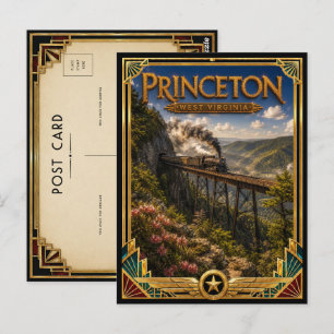 Princeton West Virginia Vintage Art Deco Golden Postkarte