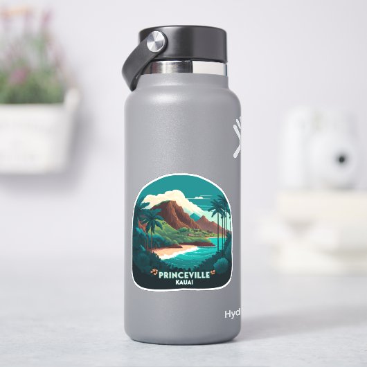 Princeville Kauai Hawaii Beach Mountains Retro Aufkleber (HydroFlask)