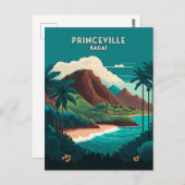 Princeville Kauai Hawaii Beach Mountains Retro Postkarte (Vorne/Hinten)