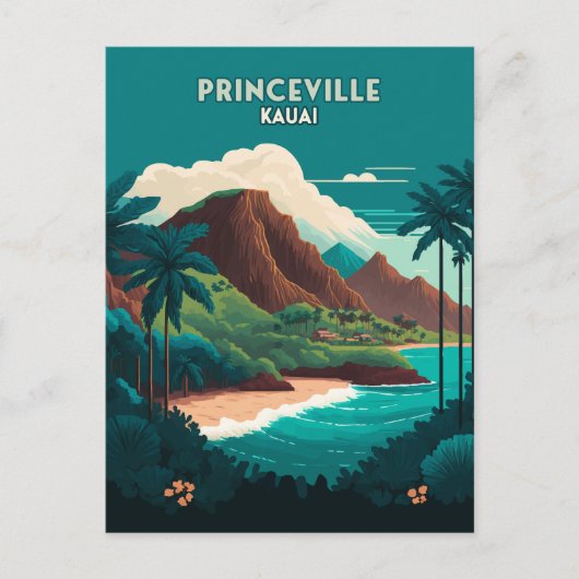Princeville Kauai Hawaii Beach Mountains Retro Postkarte (Vorderseite)