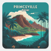 Princeville Kauai Hawaii Beach Mountains Retro Quadratischer Aufkleber (Vorderseite)