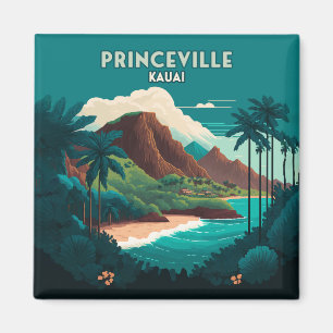 Princeville Kauai Hawaii Strand Berge Retro Magnet