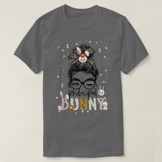 Principal Bunny Leopard Messy Bun School Principal T-Shirt (Design vorne)