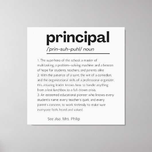 Principal Definition Print, Custom Principal Gift Leinwanddruck (Vorderseite)