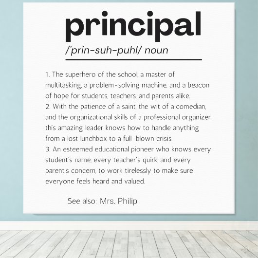 Principal Definition Print, Custom Principal Gift Leinwanddruck (Insitu (Holzboden))