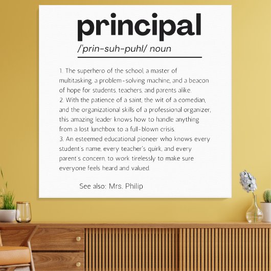 Principal Definition Print, Custom Principal Gift Leinwanddruck (Insitu (Wohnzimmer))
