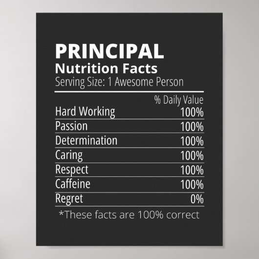 Principal Nutrition Facts Funny Poster (Vorne)