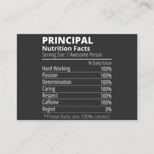 Principal Nutrition Facts Funny Visitenkarte (Vorderseite)