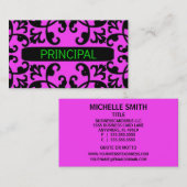 Principal Pink Damask Business Card Visitenkarte (Vorne/Hinten)