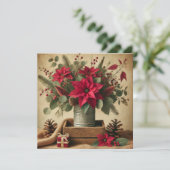 Principal Rustic Vintage Christmas Poinsettia Einladung (Stehend Vorderseite)