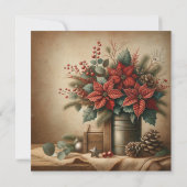 Principal Rustic Vintage Christmas Poinsettia Einladung (Rückseite)