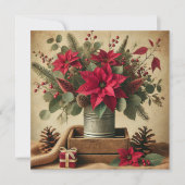 Principal Rustic Vintage Christmas Poinsettia Einladung (Vorderseite)