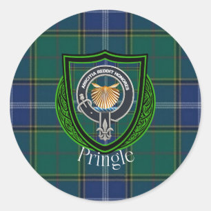 Pringle Schottischer Clan Tartan und Wappen Runder Aufkleber