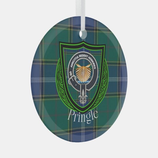 Pringle Scottish Clan Tartan & Crest Ornament Aus Glas (Vorderseite Rechts)
